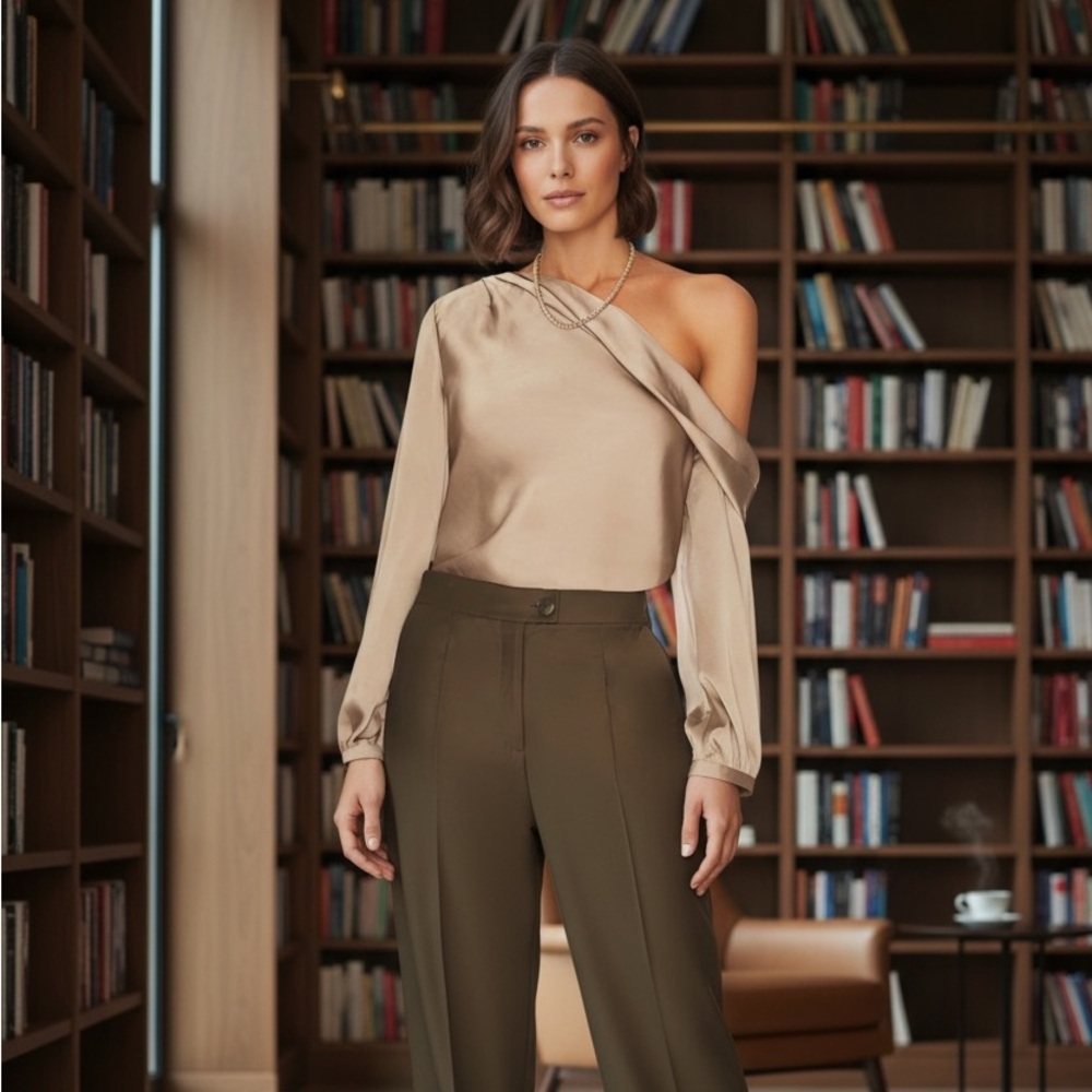 Elegant Beige One-Shoulder Top